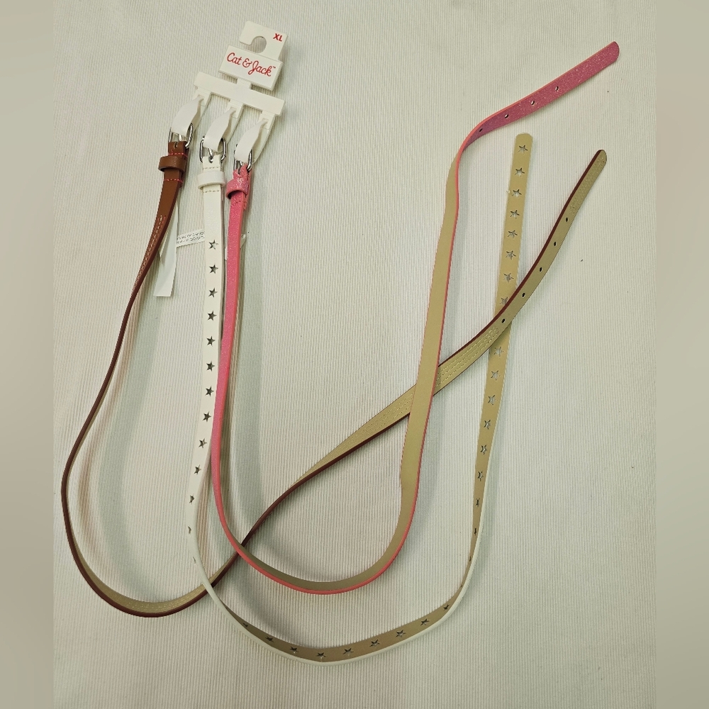 Cat & Jack Girls' 3PC Thin & Slim Belt - Pink, White, Brown